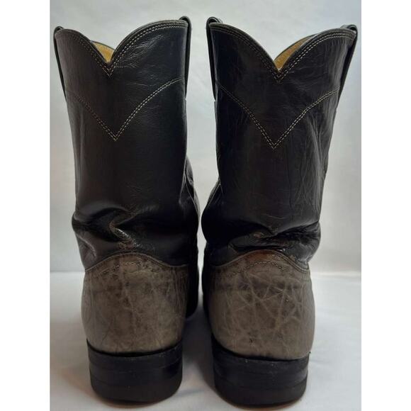 Vintage Justin 3019 Roper Cowboy Boots Mens 8D Gray Black Leather USA Made main image 2